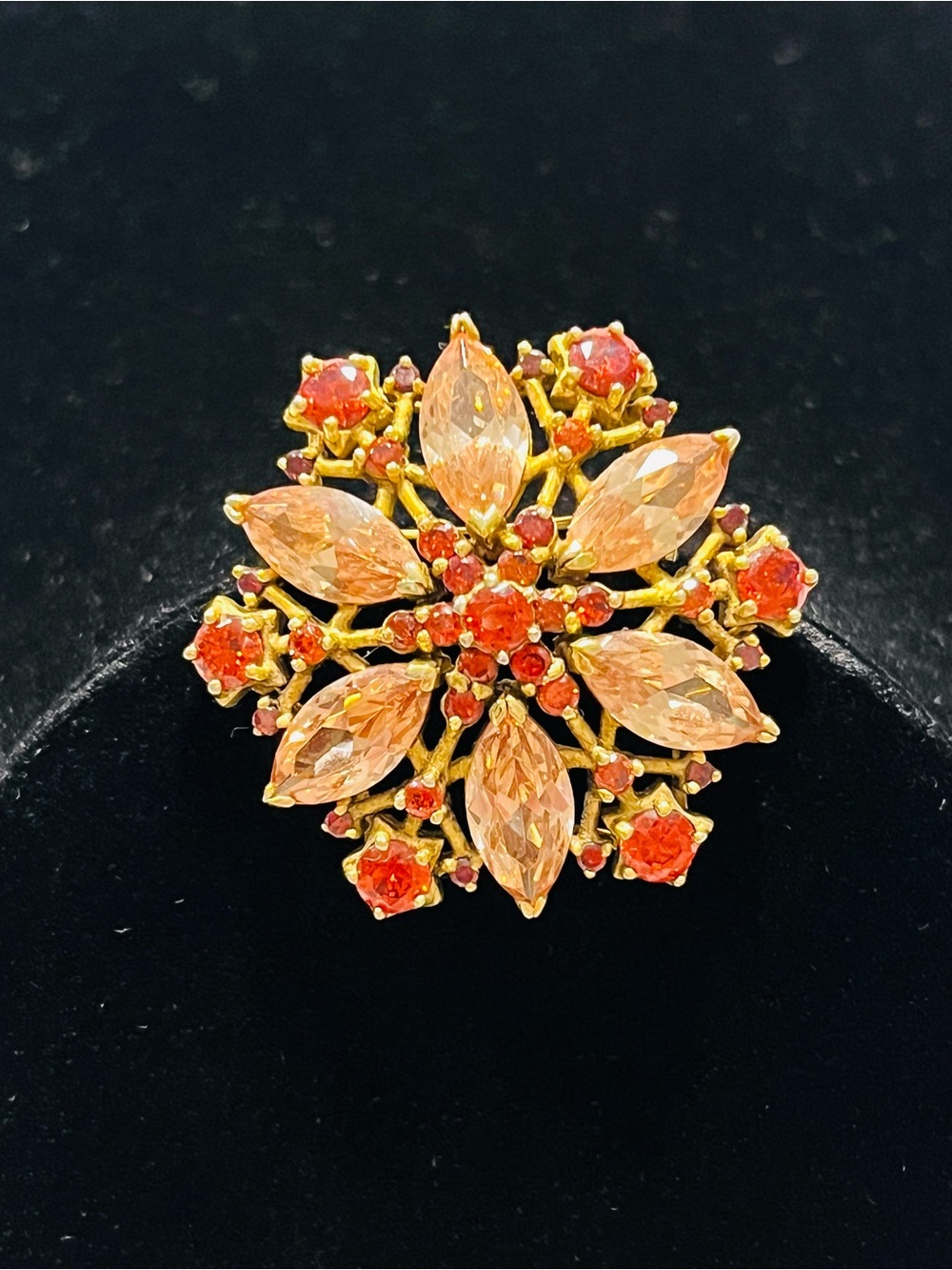 Vintage 925 CZ Gold Plated Brooch Signed on Back Very Rare 1.5” Wide